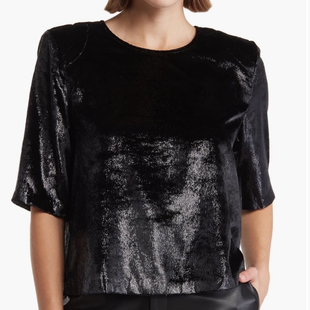 7 FOR ALL MANKIND High Shine Metallic Velour Top Size XS